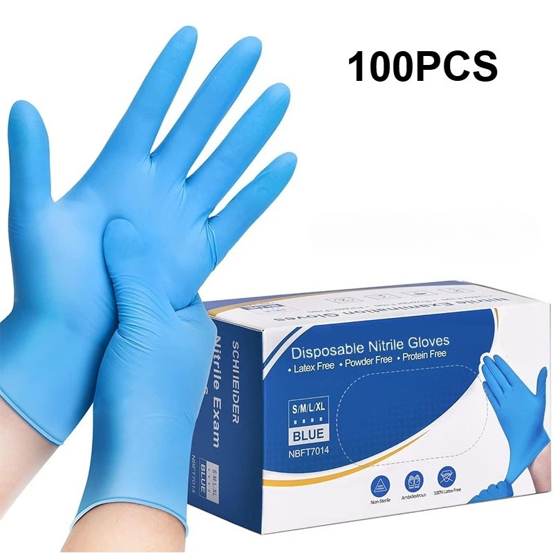 Nitrile Mechanic Glove - 100 ชิ้น ถุงมือไนไตรล์สีฟ้าแบบใช้แล้วทิ้ง ถุงมือทำงานเพื่อความปลอดภัย ปราศจากน้ำยาง สำหรับทำความสะอาดห้องครัว