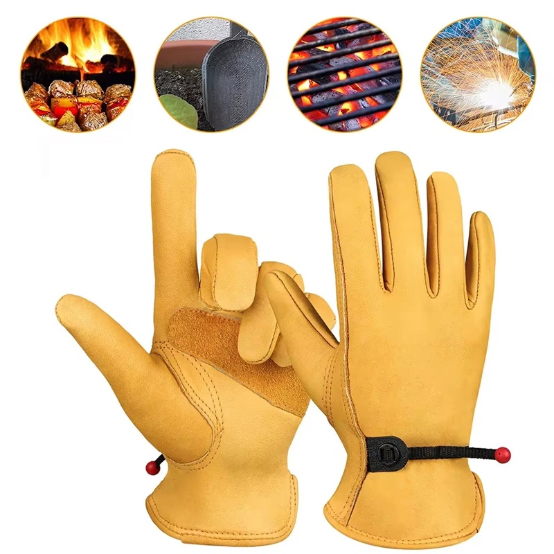 Leather Driving Glove - ถุงมือหนังสำหรับผู้ชาย ถุงมือทำงาน หนังวัวนุ่ม สำหรับคนขับรถ ล่าสัตว์ ขับรถ