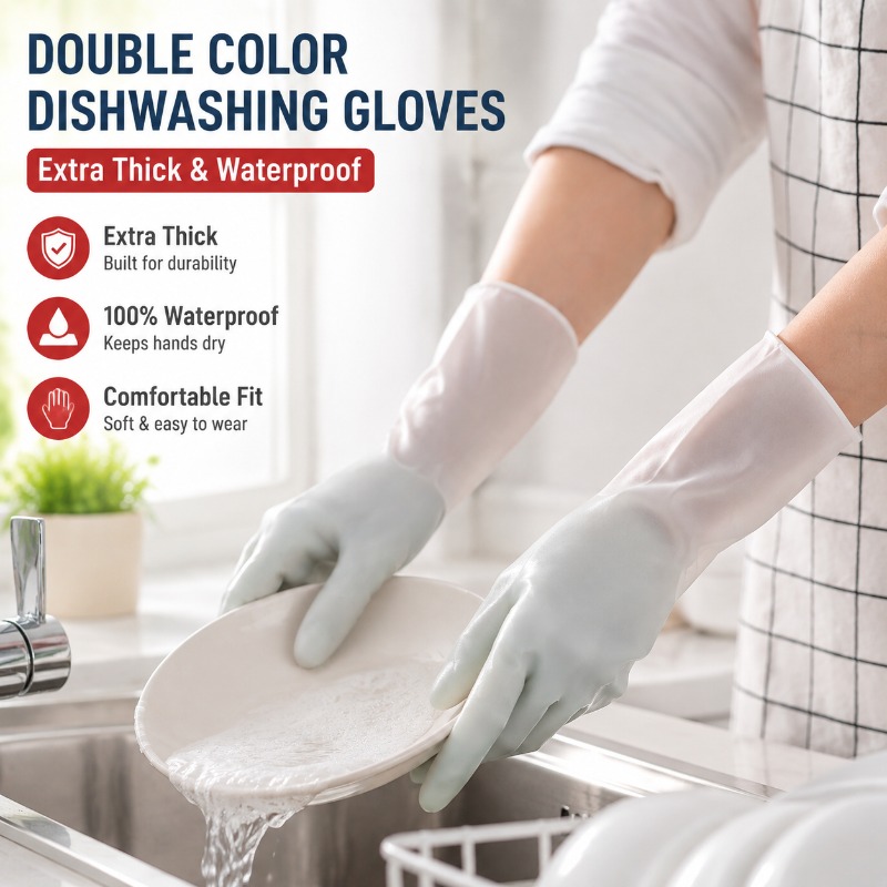 Dish Glove Rubber - ถุงมือล้างจาน PVC สองสี หนาพิเศษ กันน้ำ ถุงมือยางสำหรับทำความสะอาดครัว