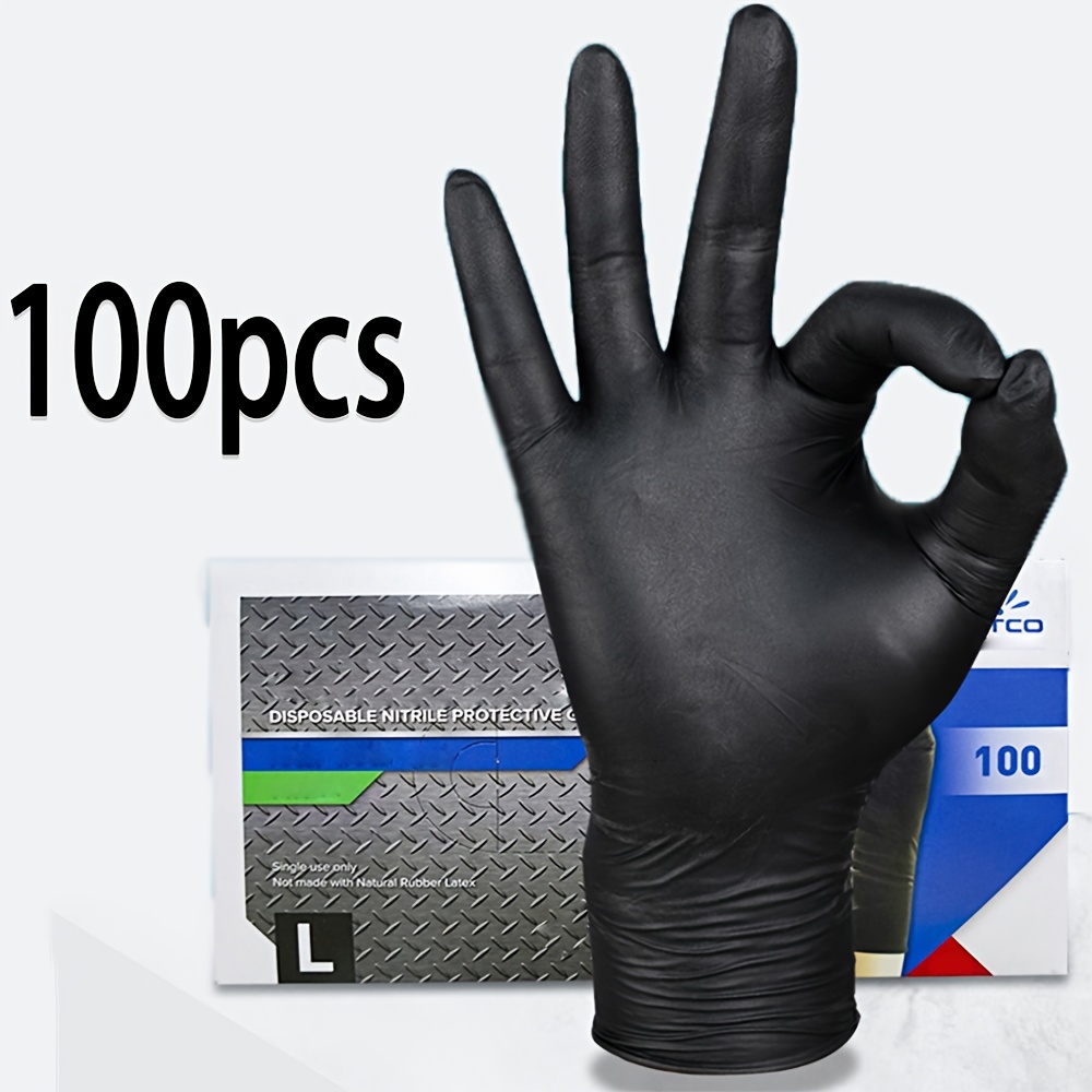 Nitrile Mechanic Glove - ถุงมือไนไตรล์แบบใช้แล้วทิ้งสีดำ ถุงมือทำความสะอาดในครัวเรือนแบบหนาทนทานสำหรับทำอาหารในครัว ย้อมผม สัก