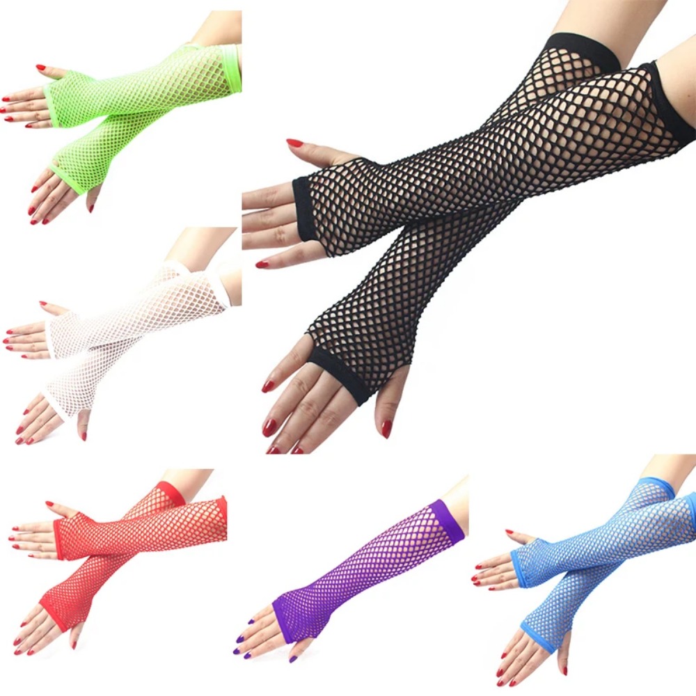 Fingerless Glove Knit - ถุงมือยาวแบบตาข่ายสีนีออนสำหรับผู้หญิง ปลอกแขนอุ่นๆ ปลอกขา สำหรับงานแฟนซีปาร์ตี้ ชุดแฟนซี และเครื่องประดับ