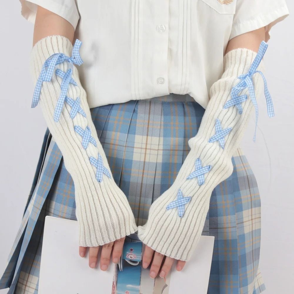 Fingerless Glove Knit - ปลอกแขนถักไหมพรมสำหรับผู้หญิง ฤดูใบไม้ร่วง-ฤดูหนาว 2024 สไตล์คาวาอิ โลลิต้า ฮาราจูกุ