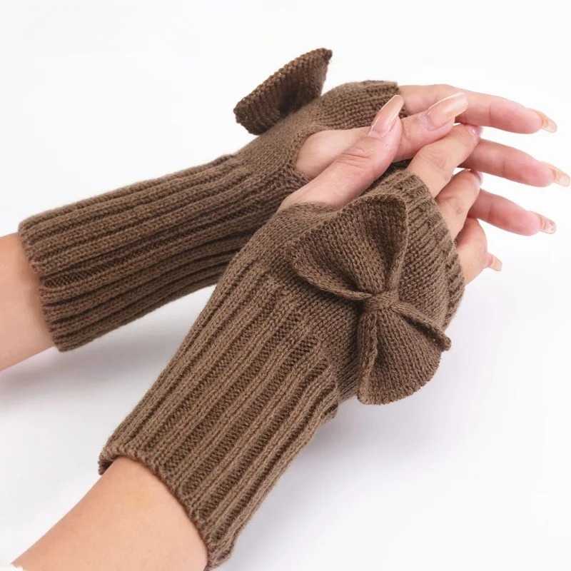 ถุงมือถักแบบไม่มีนิ้วพร้อมโบว์ - Fingerless Glove Knit บทวิจารณ์และราคา