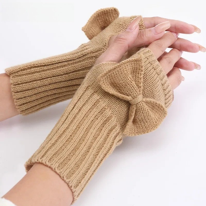 ถุงมือถักแบบไม่มีนิ้วพร้อมโบว์ - Fingerless Glove Knit บทวิจารณ์และราคา