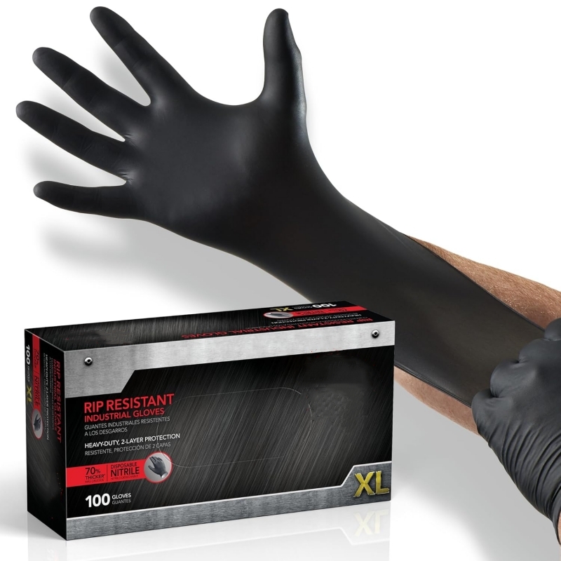 ถุงมือไนไตรล์สีดำ 100 ชิ้น ถุง - Nitrile Mechanic Glove บทวิจารณ์และราคา